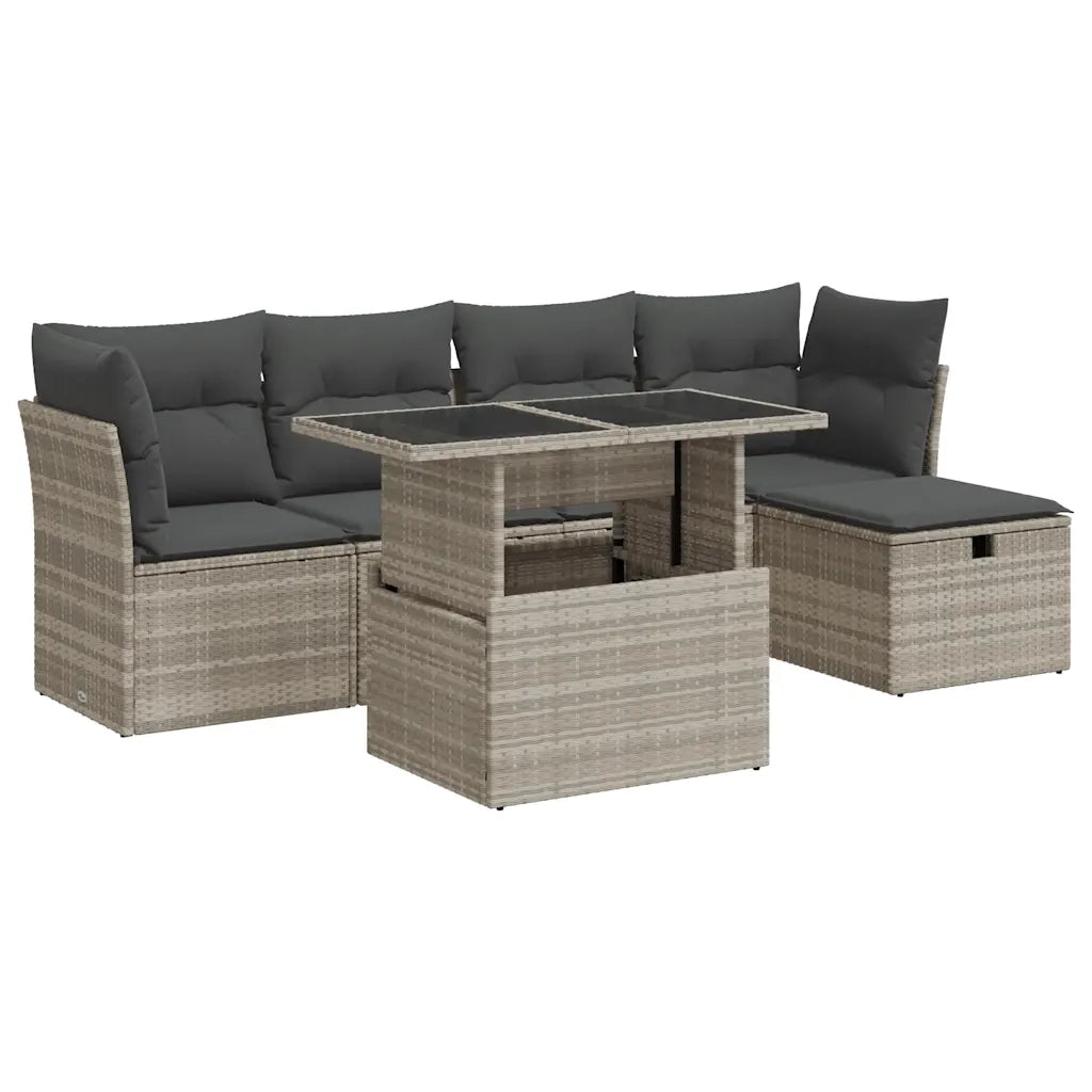 vidaXL Set Divano da Giardino 6pz con Cuscini Grigio Chiaro Polyrattan