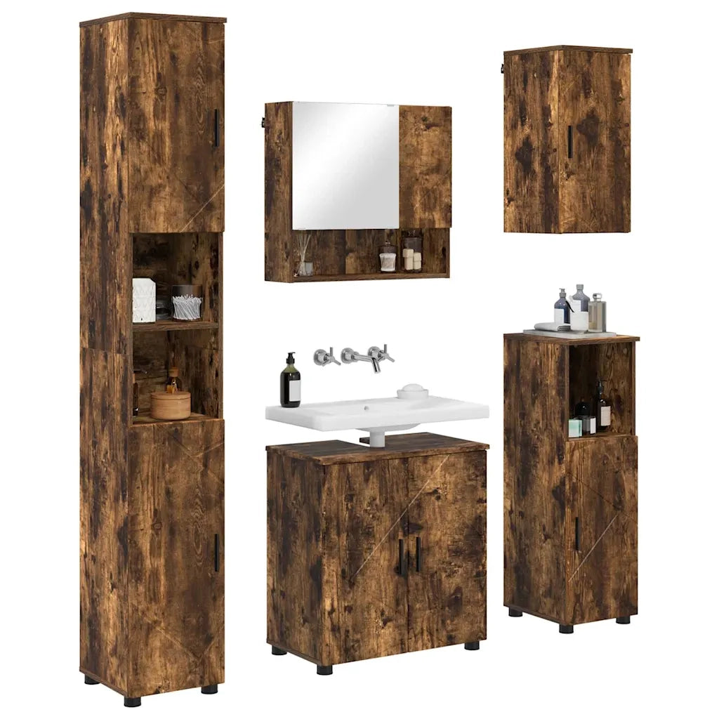 Set di mobili per il bagno Montaggio a parete 5 pcs Rovere fumé