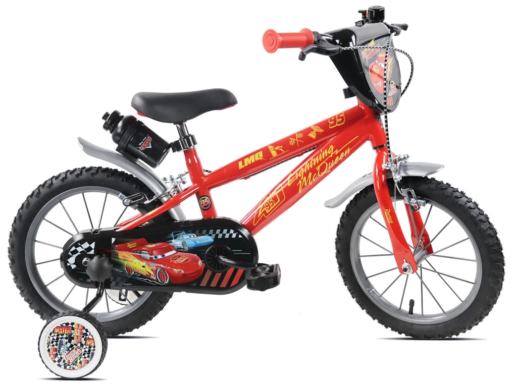 Bicicletta per Bambini 14" Disney Cars Freni Caliper e Stabilizzatori in Acciaio Hi-Ten Rosso