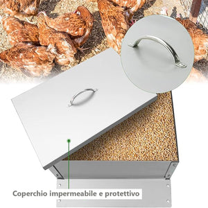 Mangiatoia per Galline 41x45x46 cm 2 Lati Capienza 30kg in Acciaio Zincato