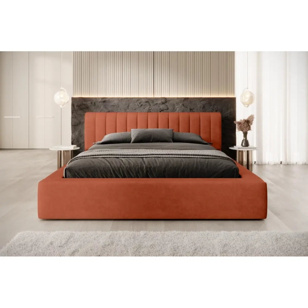 Lettino CERVIN – Velluto morbido Mattone Toscano – 140x200 cm – Rete sollevabile – Design elegante