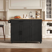 Isola da cucina con piano ribaltabile 130x70x93 cm in MDF nero; carrello con ruote bloccabili