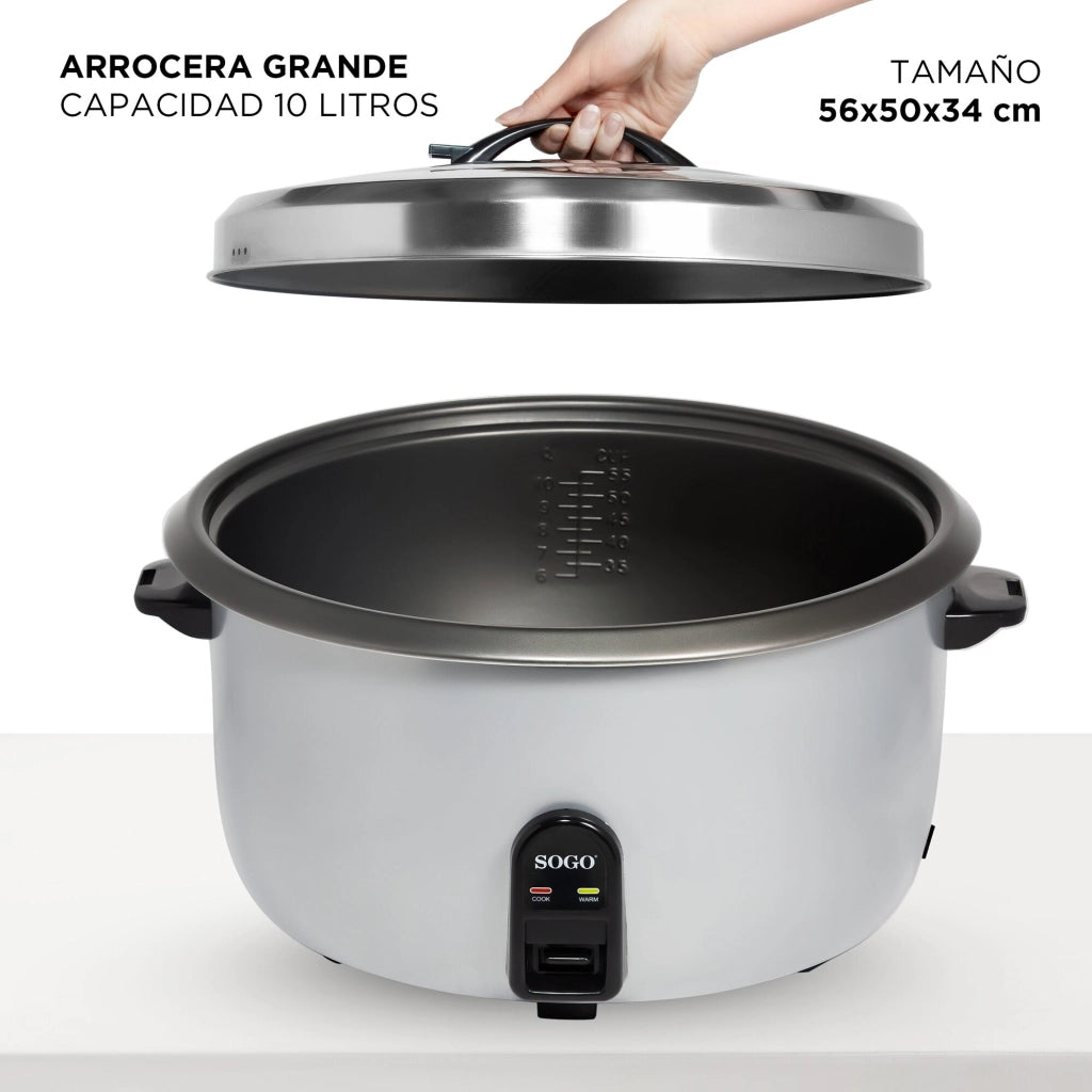 Cuociriso elettrico 10 litri capacità 55 tazze, pentola antiaderente removibile, 2950W mantenimento calore - SOGO