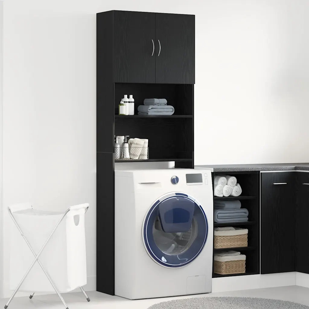 Mobile Lavatrice Rovere Nero 64x24x190 cm in Legno Multistrato 859128