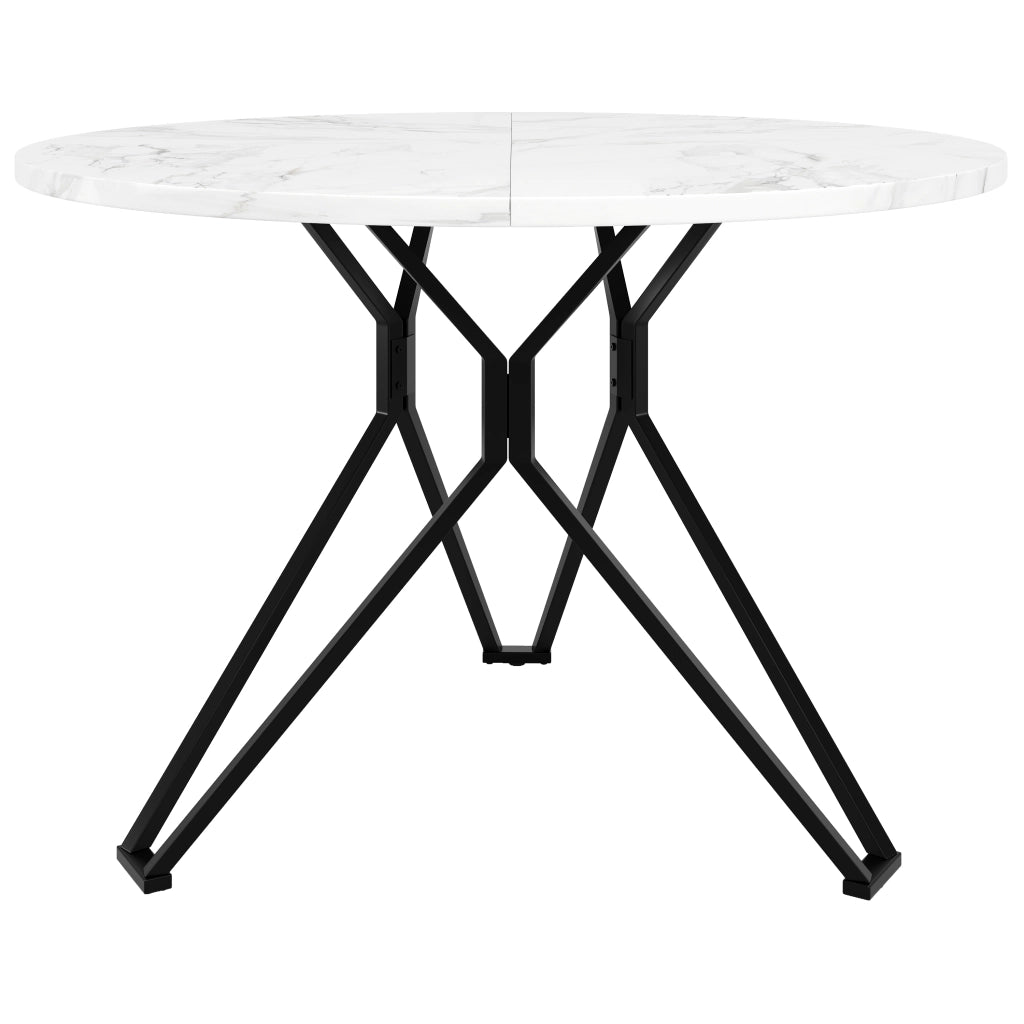 Tavolo da pranzo rotondo con piano in MDF effetto marmo e base in metallo, per cucina e soggiorno, nero, 100 × 100 × 76 cm