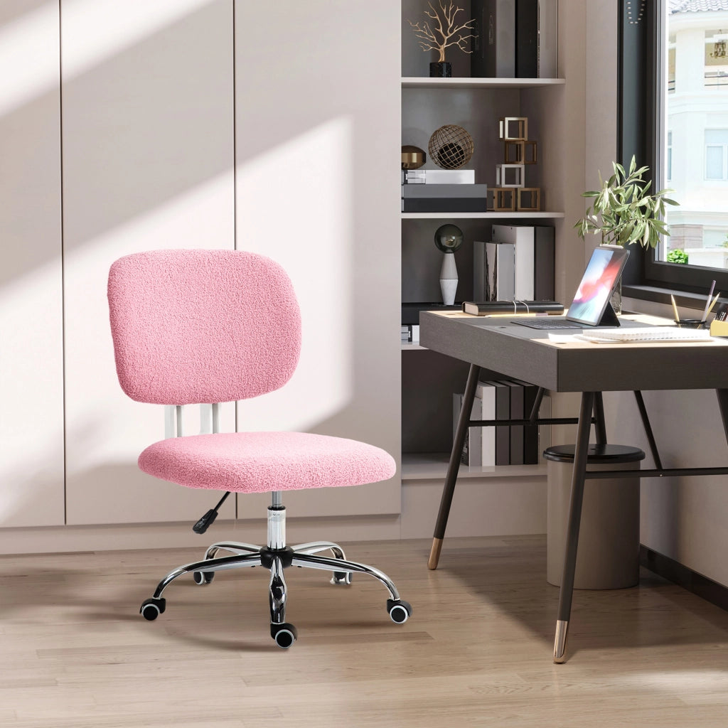 Sedia da ufficio ergonomica girevole senza braccioli con schienale medio, altezza regolabile, in poliestere rosa