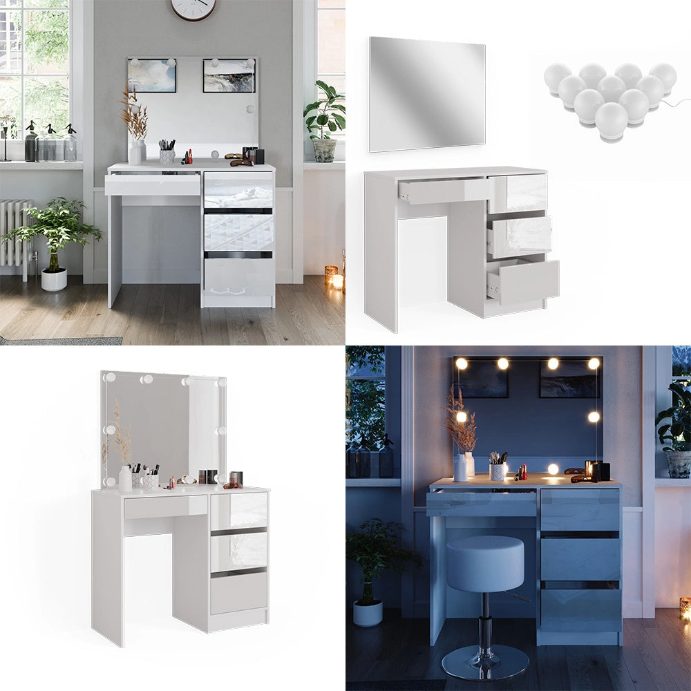 Vicco Tavolo da toilette Bianco 40 cm con illuminazione a LED