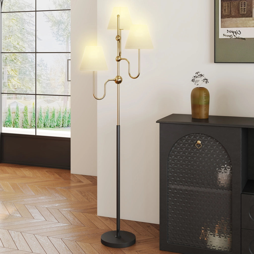 Lampada da Terra Alta 165 cm con 3 Punti Luce e Interruttore a Pedale, Attacco E27 Max 40W, Oro