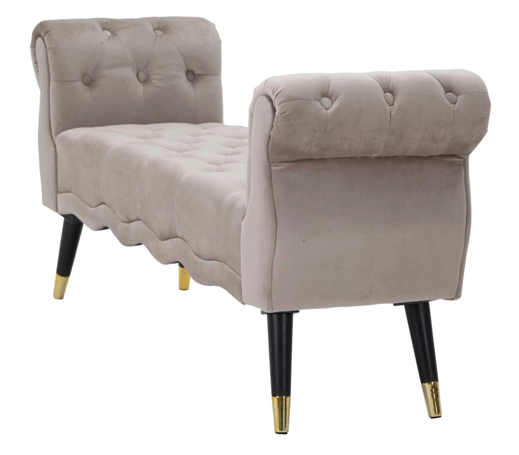 Panchetta Paris 120x40x60 cm in Legno Spugna Metallo e Poliestere Grigio Nero e Oro