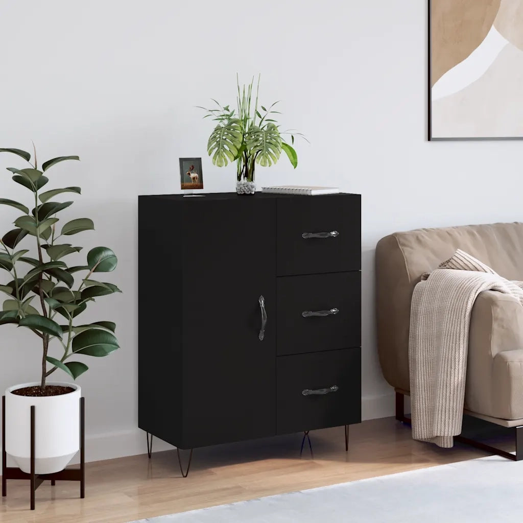 Credenza | Madia | Buffet da pranzo | Armadio da pranzo Nera 69,5x34x90 cm in Legno Multistrato