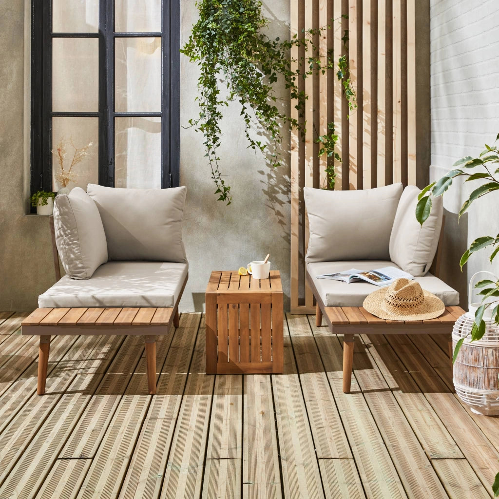 Salotto da giardino in alluminio e acacia,  4 posti, marrone