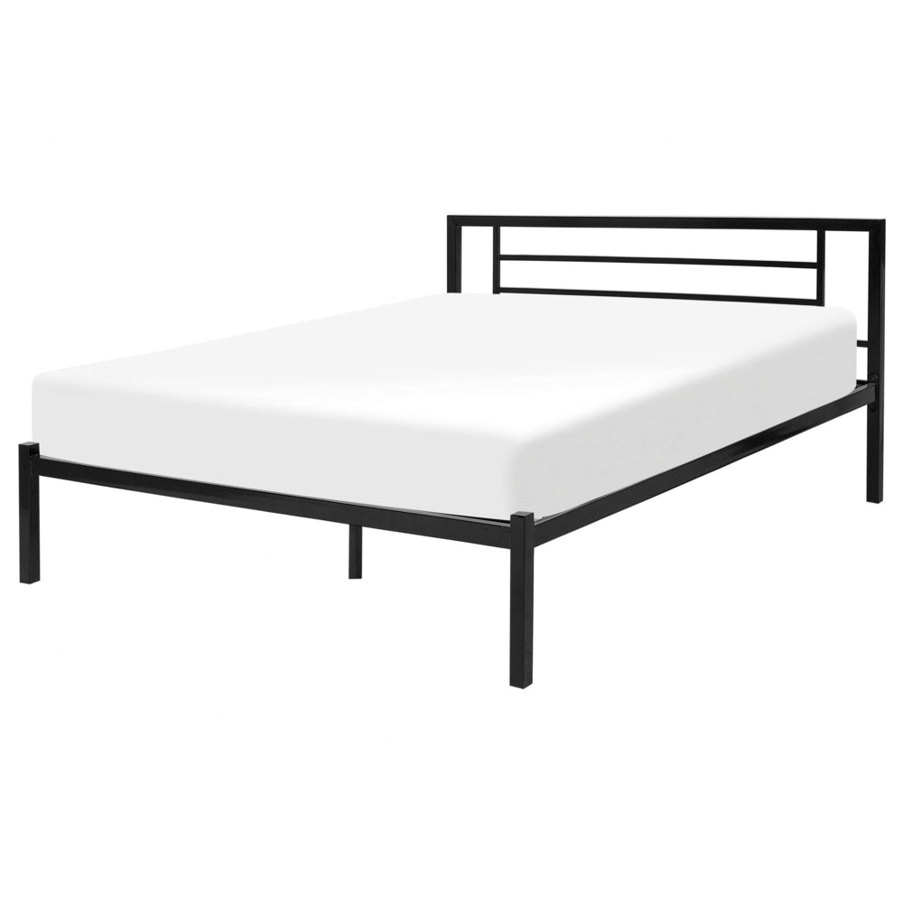 Letto in metallo Nero con rete a doghe 140 x 200 cm in legno massello industriale minimalista