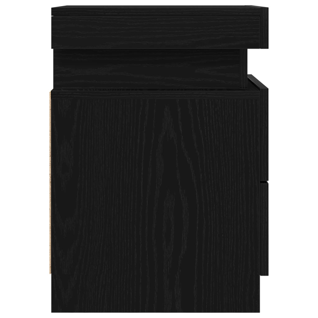 Comodino  con luci LED Nero Rovere 35x39x55 cm