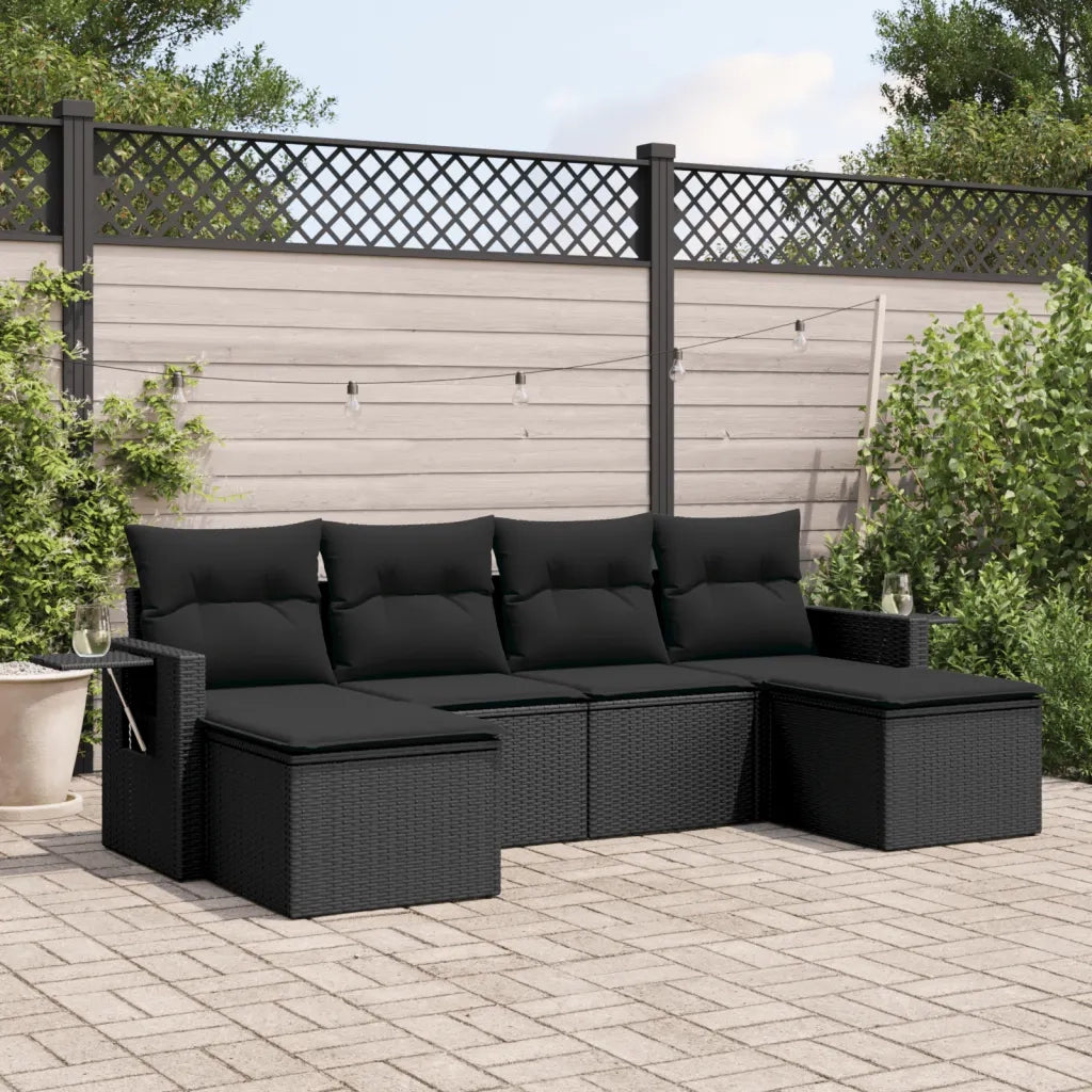 Set Divano da Giardino 6 pz con Cuscini Nero in Polyrattan 3252852