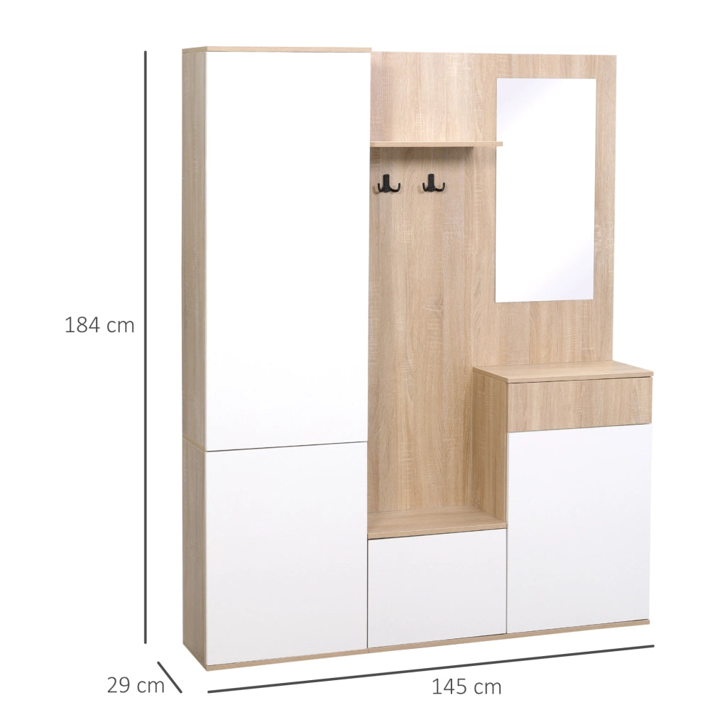 EasyComfort Mobile da Ingresso 4 in 1 in Truciolato con Specchio, Ganci e Ripiani Regolabili Interni, 145x29x184 cm