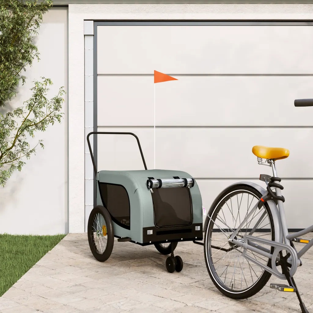 Rimorchio da Bici per Animali Grigio e Nero Oxford e Ferro CFW9100862