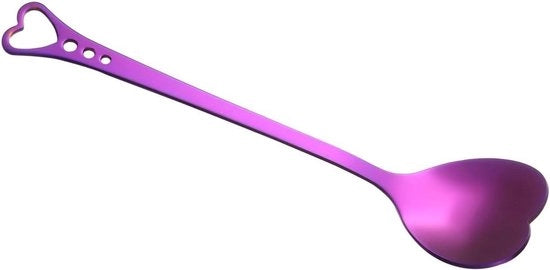 Cucchiaio a forma di cuore in acciaio inossidabile con manico lungo per zucchero, dessert e mescolare - accessori da cucina - viola - design festivo.