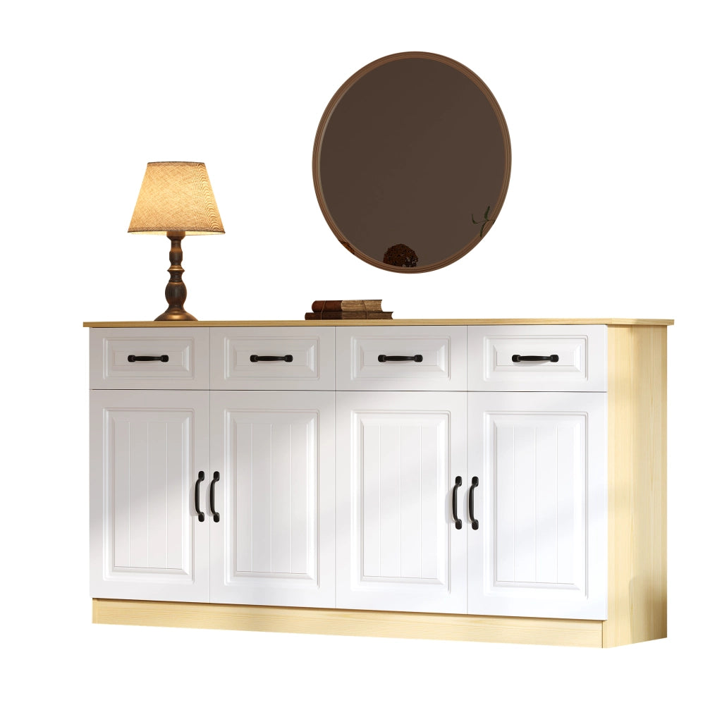 Sideboard moderno 160x35x80 cm in MDF bianco con 4 cassetti; 4 ante e 2 ripiani
