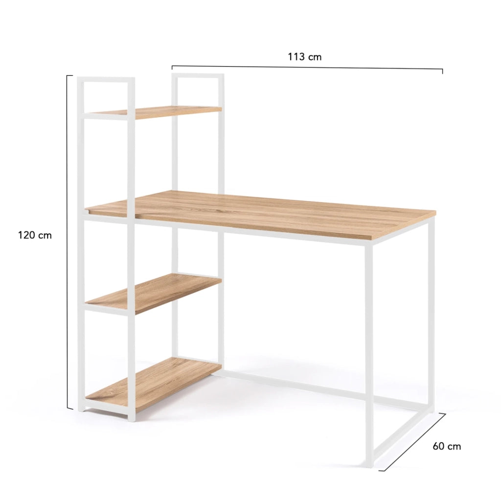 IDMarket - Libreria scrivania DETROIT design industriale legno e metallo bianco
