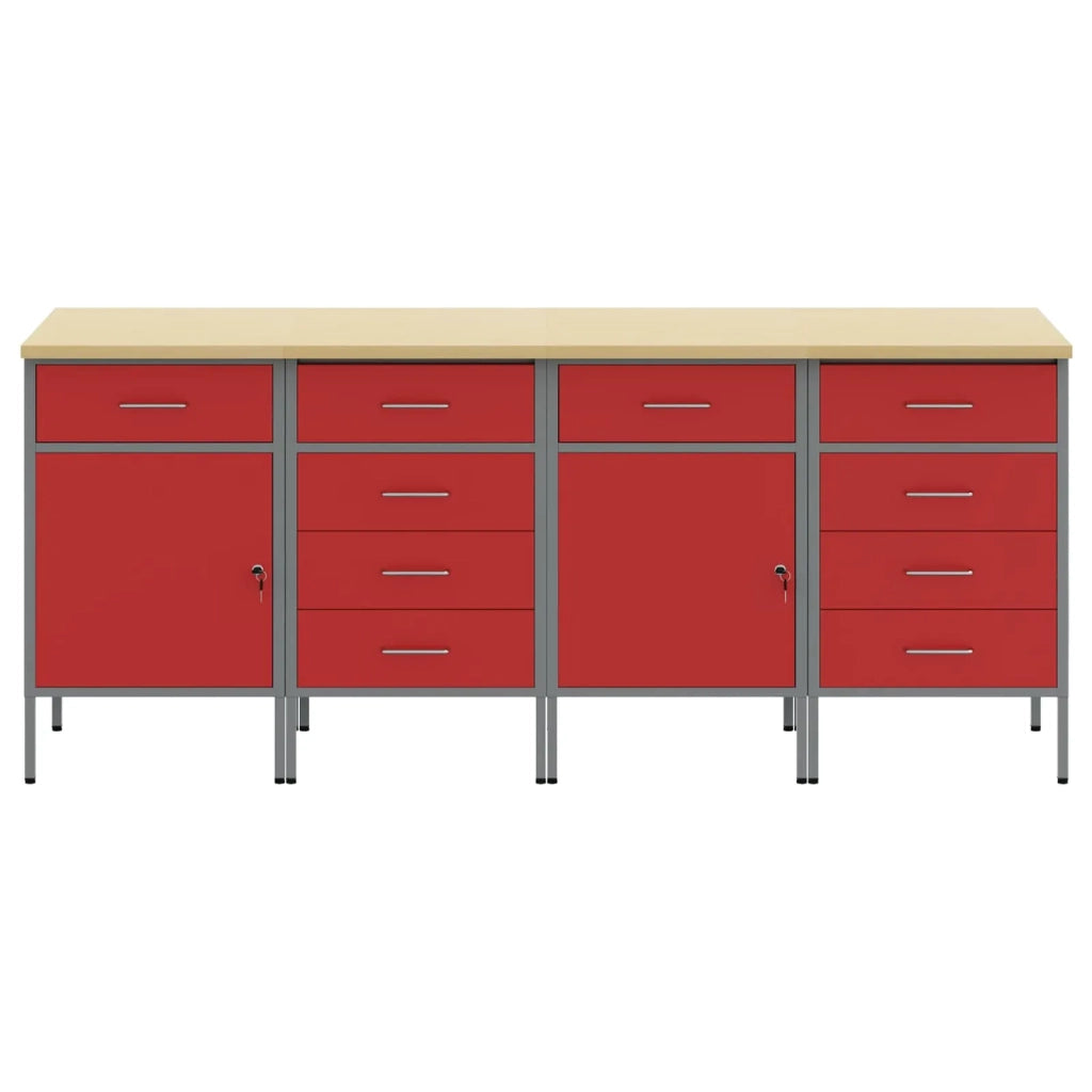 Mobile da lavoro 4 pcs Rosso e Grigio 200 x 55 x 85 cm 3321387