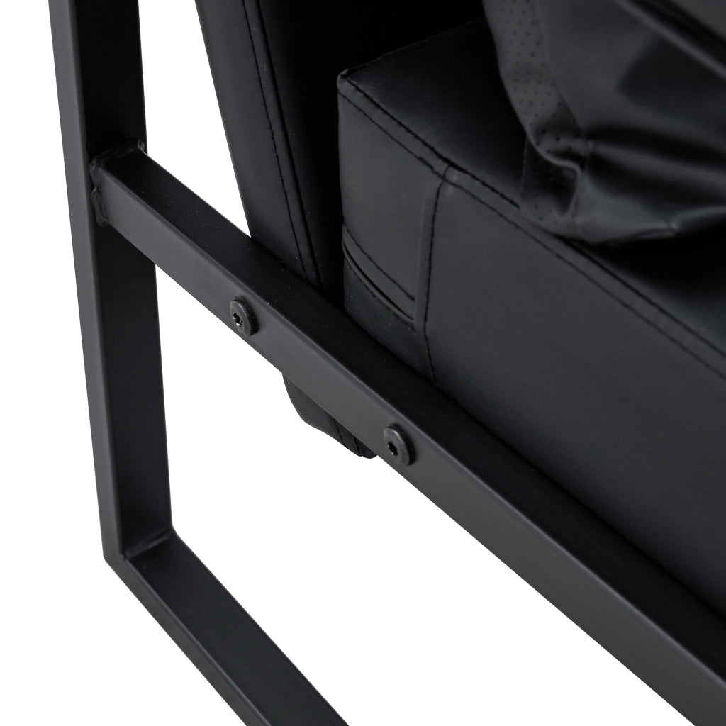 Poltrona moderna in PU nero con struttura in metallo, sedia relax compatta per soggiorno, camera e ufficio