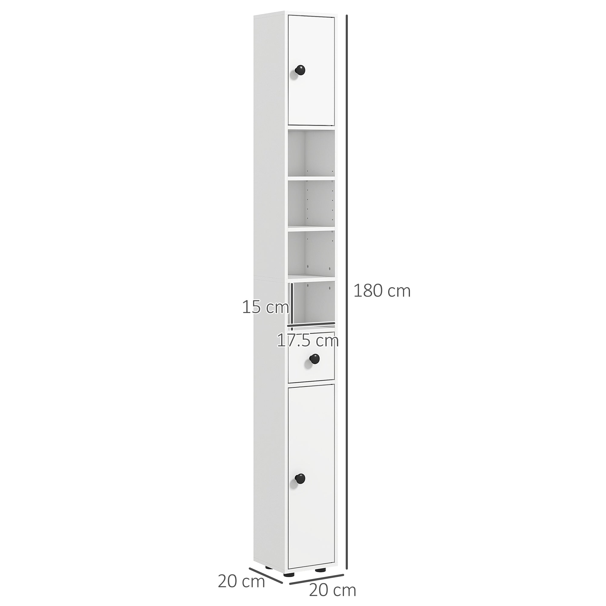 Mobile a Colonna Bagno 20x20x180 cm Design Slim in Legno Bianco