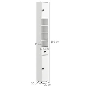 Mobile a Colonna Bagno 20x20x180 cm Design Slim in Legno Bianco