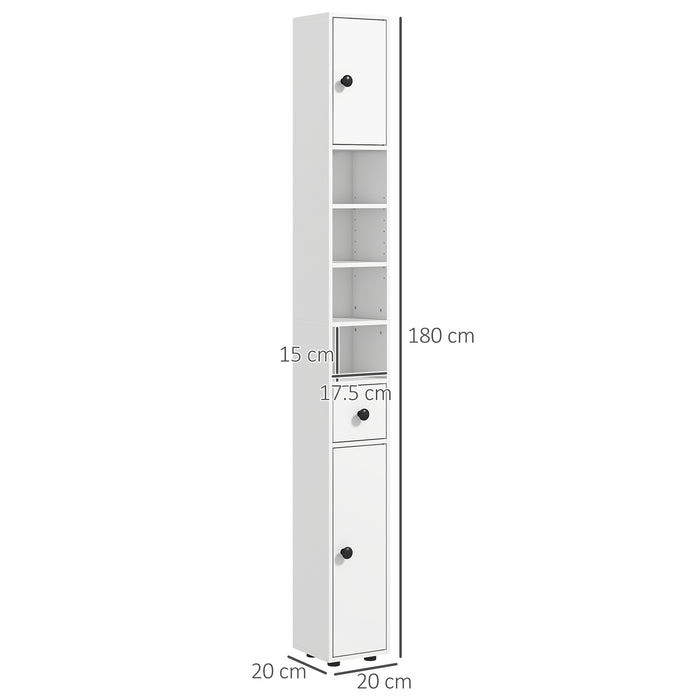 Mobile a Colonna Bagno 20x20x180 cm Design Slim in Legno Bianco