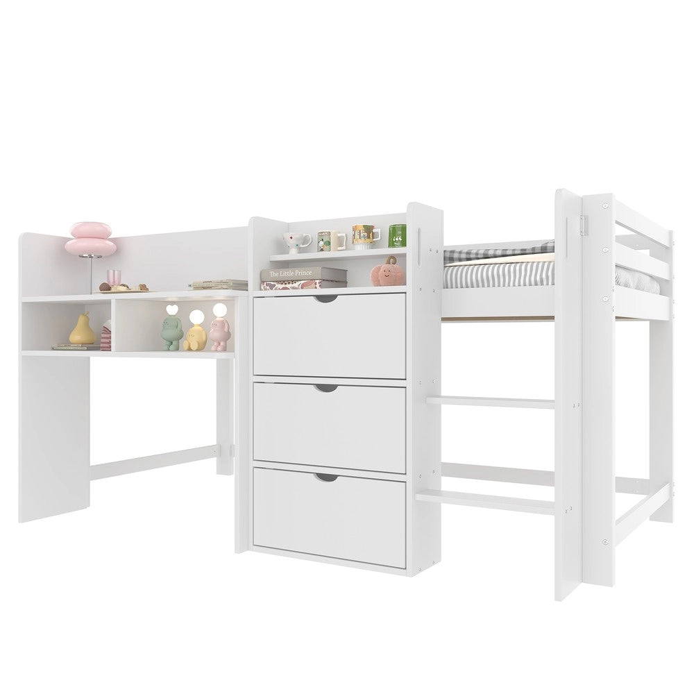 Letto a Soppalco Basso con Contenitore ¨C MINIMAL ¨C Bianco 90x200