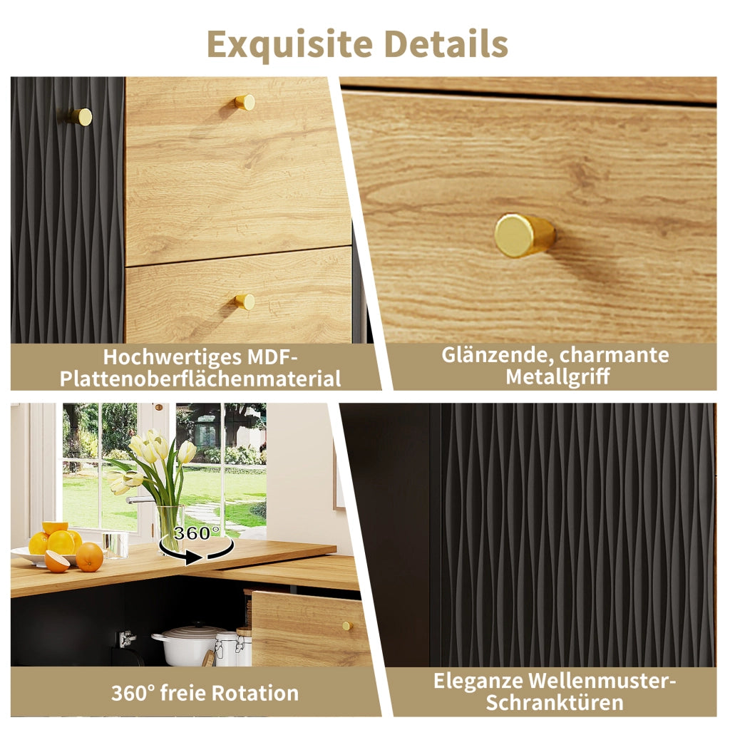 TAVOLO BAR 360° Girevole e Allungabile 138-204x39x104 cm Nero MDF