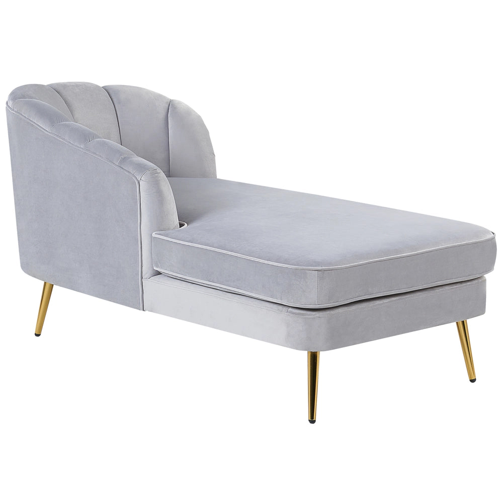 Chaise longue Velluto Grigio Chiaro Rivestimento Gambe In Metallo dorato versione destra