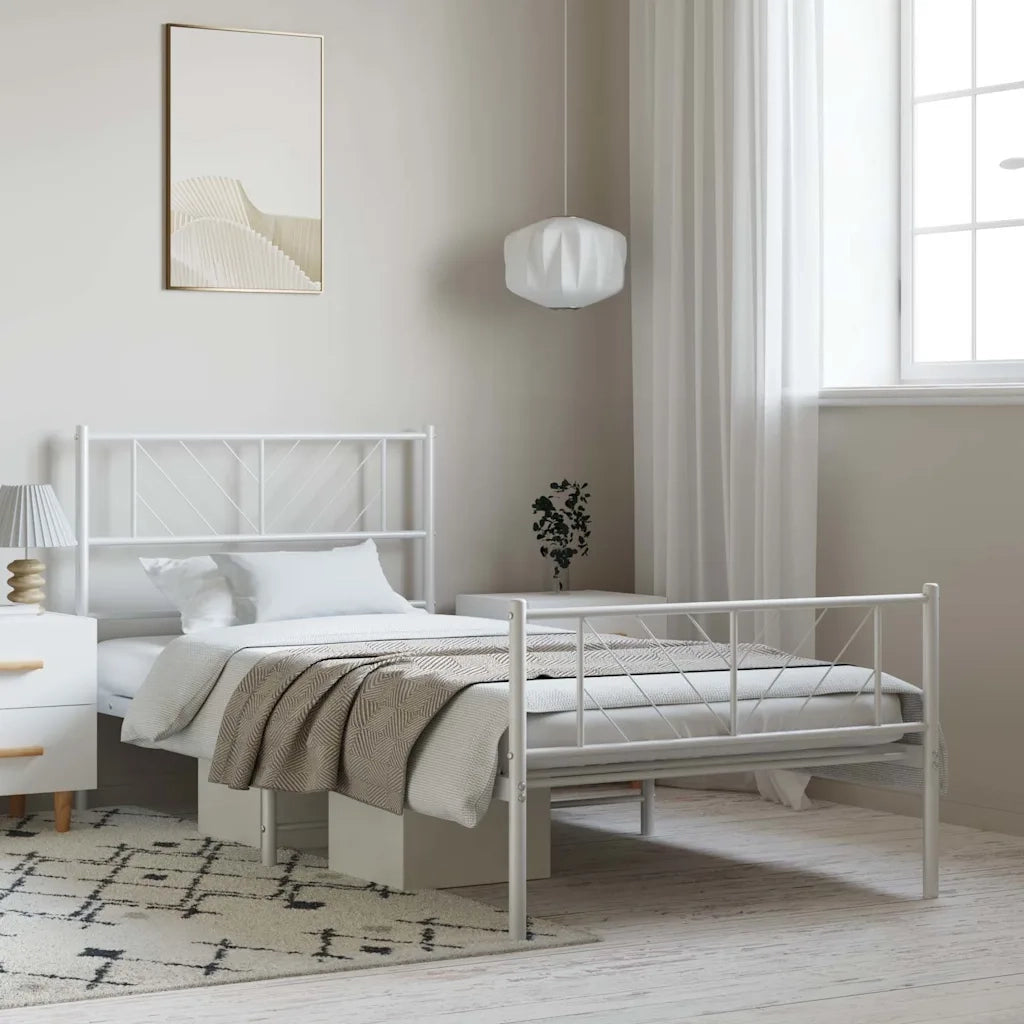 Giroletto con Testiera e Pediera Metallo Bianco 100x190 cm 372240