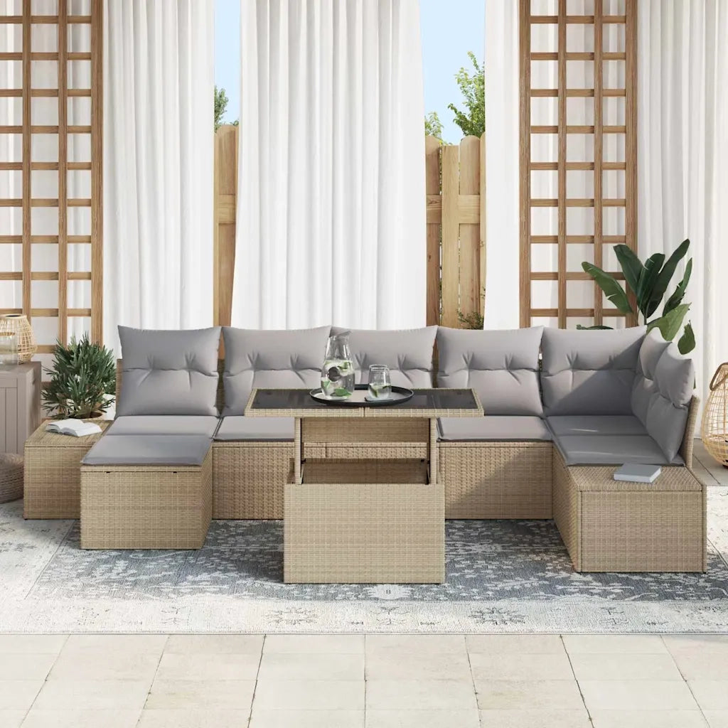 Set Divano da Giardino con cuscino 8 pcs beige e grigio chiaro