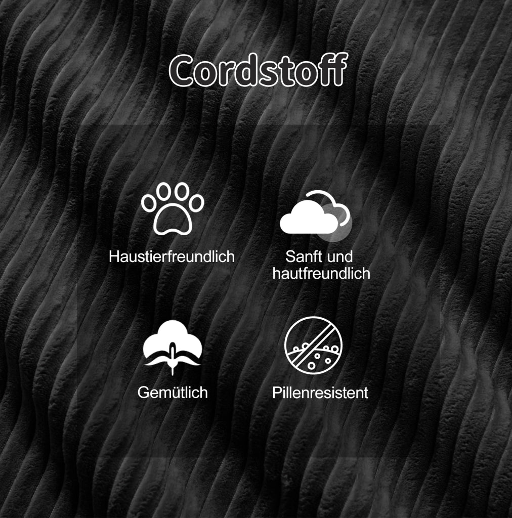Divano modulare 3 posti con ottoman in corduroy nero; design senza struttura e seduta profonda