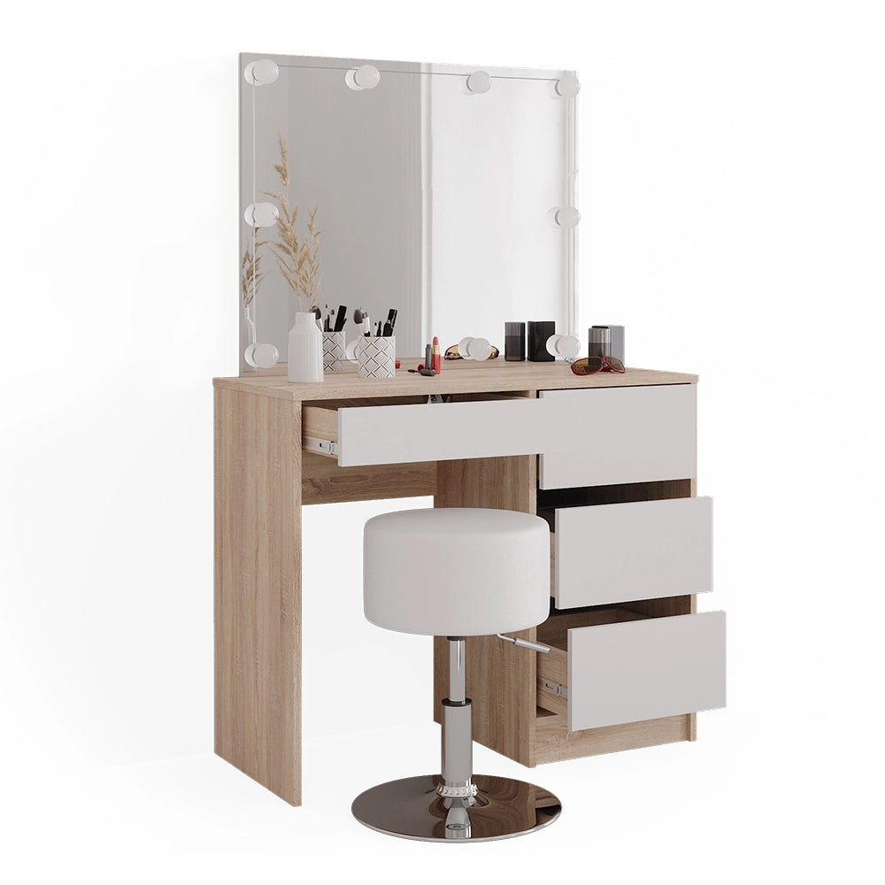 Vicco Tavolo da toeletta Sonoma 40 cm con illuminazione a LED e sgabello
