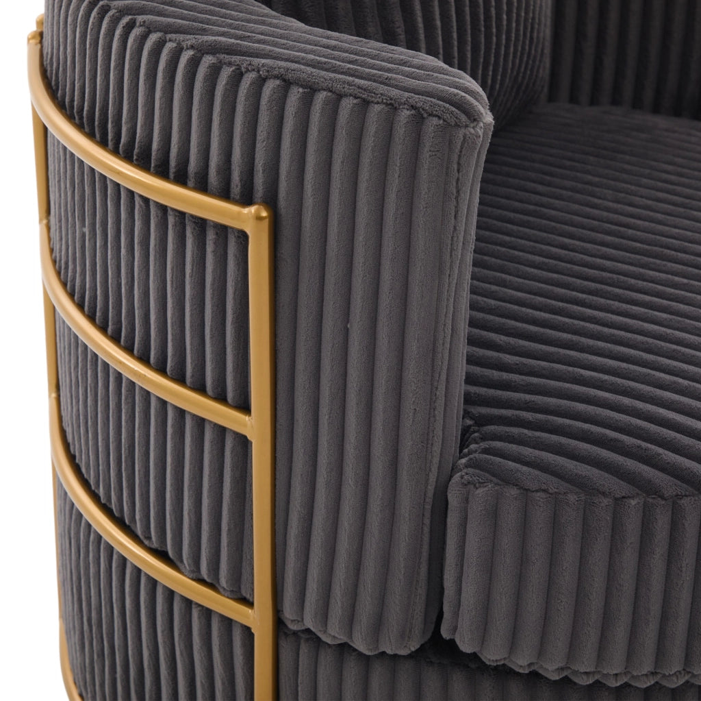 Poltrona girevole 360° in tessuto corduroy grigio; 76x79x78 cm; con vano contenitore