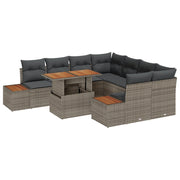 Set Divano da Giardino 9 Pezzi con Cuscini Grigio Rattan Sintetico