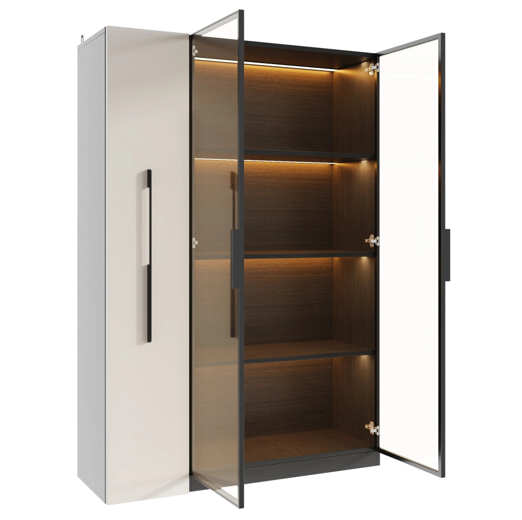 Vetrina multifunzione con LED; vano laterale estraibile; MDF e vetro; nera; 110;5 × 35 × 160 cm