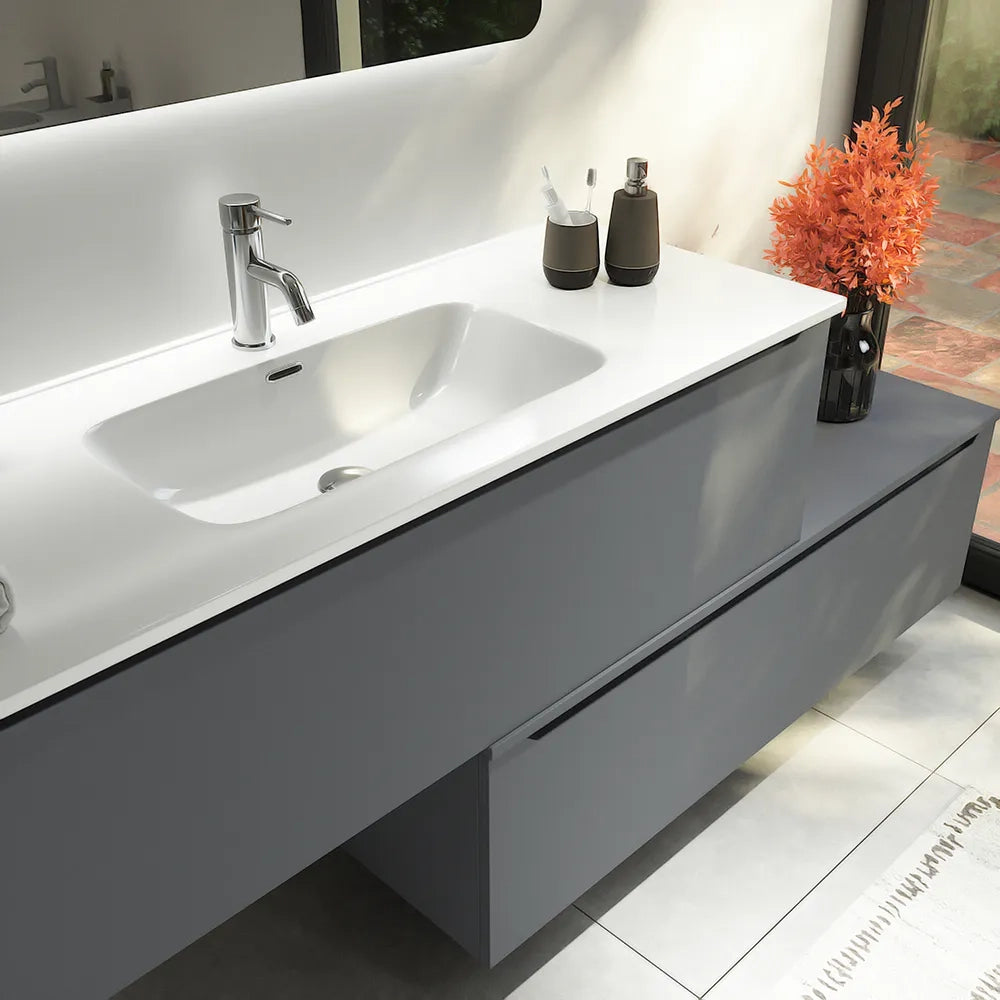 Mobile bagno sospeso modulare 90 cm grigio opaco due cassetti con lavabo | Bako