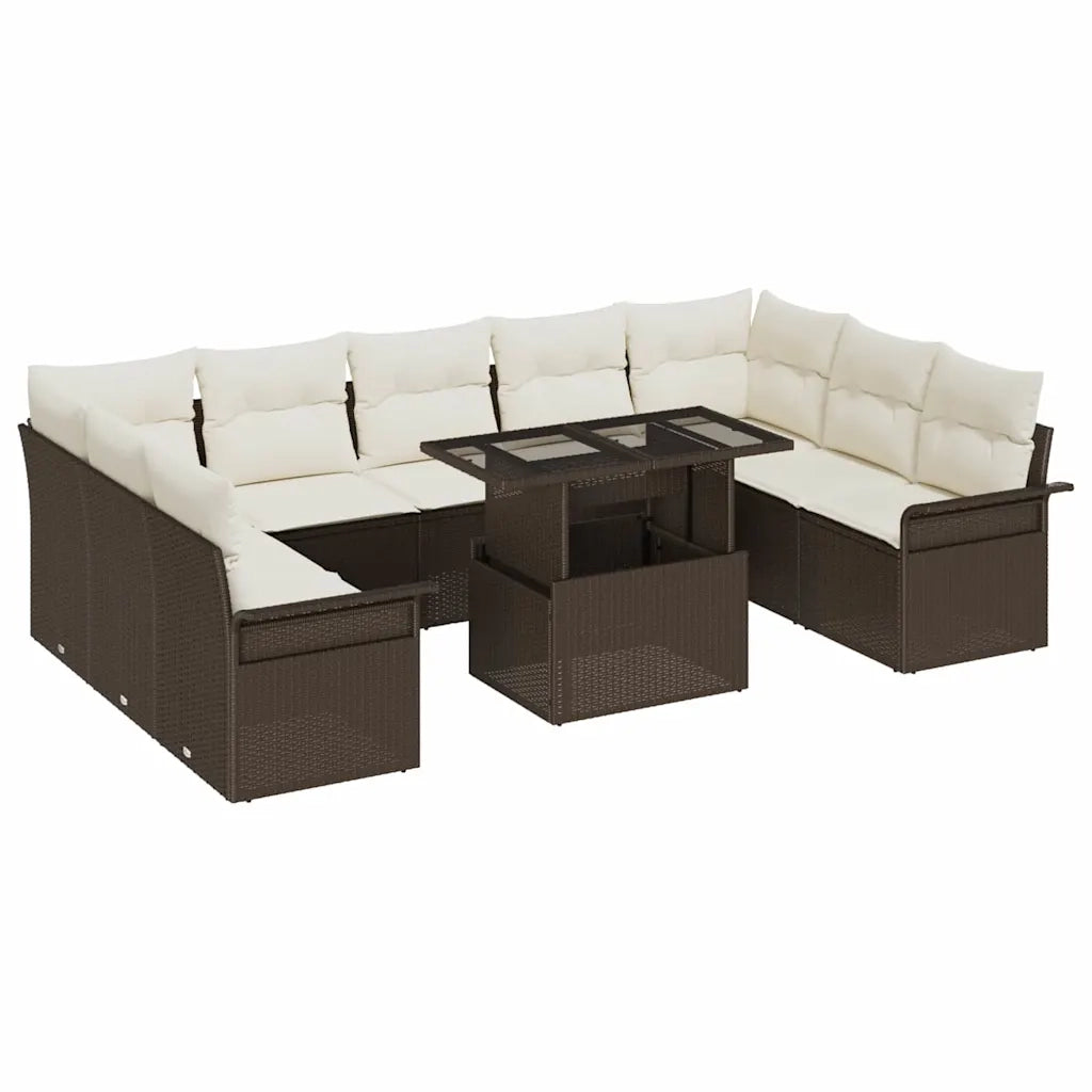 Set Divano da Giardino con cuscino 10 pcs Marrone Poly Rattan 3348344