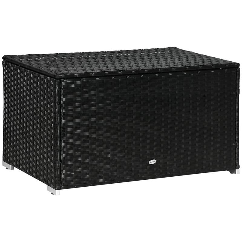 BAULE DA GIARDINO IN RATTAN E ACCIAIO CON COPERCHIO 95 X 60 X 58 CM NERO
