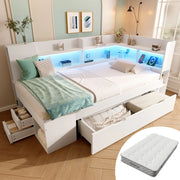 Letto Singolo 90x200 con LED, Cassetti, Ripiani e Rete a Doghe ¨C Xylo ¨C Bianco, Legno
