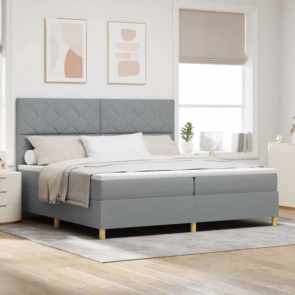 Letto a Sorgente LED Grigio chiaro 200 x 200 cm Tessuto