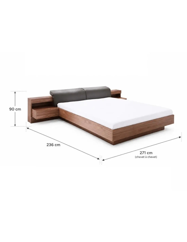 Letto 160x200 RENATO colore noce con doghe e comodini con LED integrati