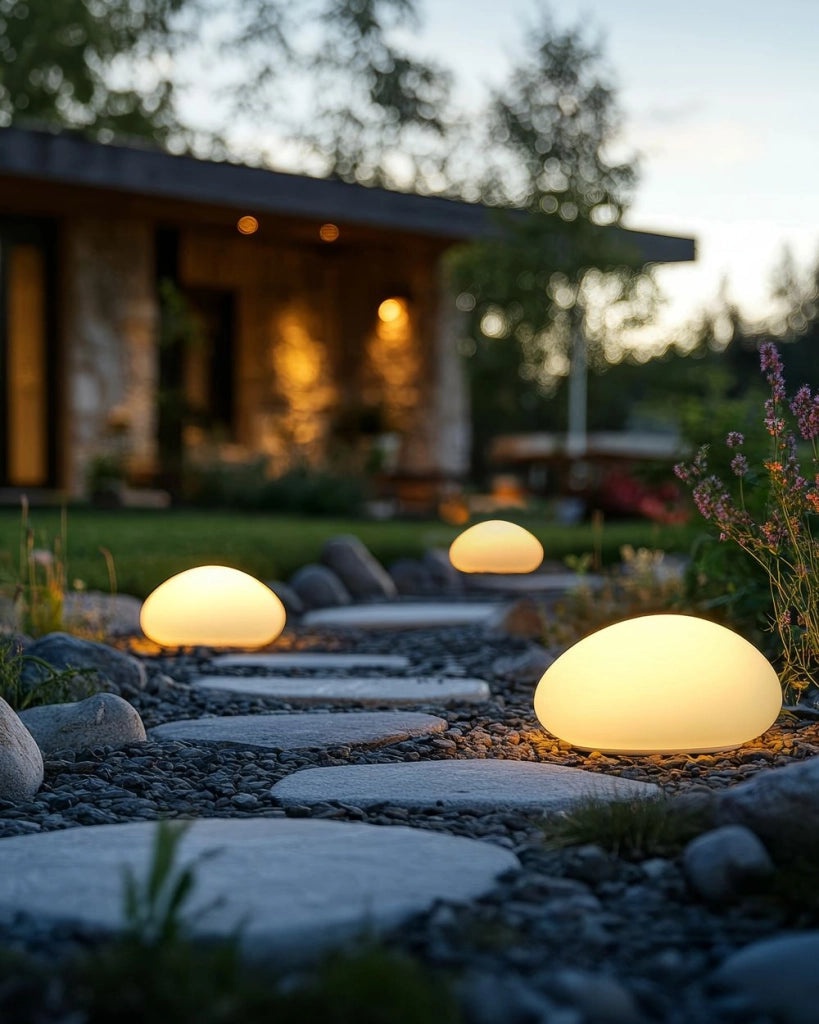 Set di 3 lampade solari  a forma di pietra LED bianco per esterni impermeabile con telecomando materiale sintetico