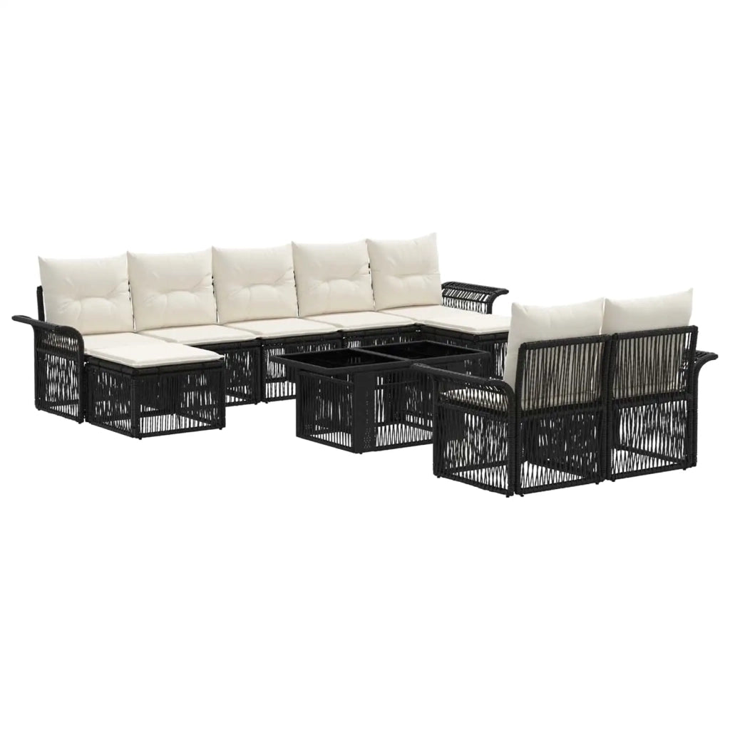 Set Divano da Giardino 10 pz Nero e Bianco Crema polyrattan 3436696