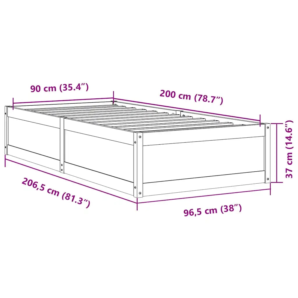 Letto senza Materasso Bianco 90x200 cm Legno Massello di Pino