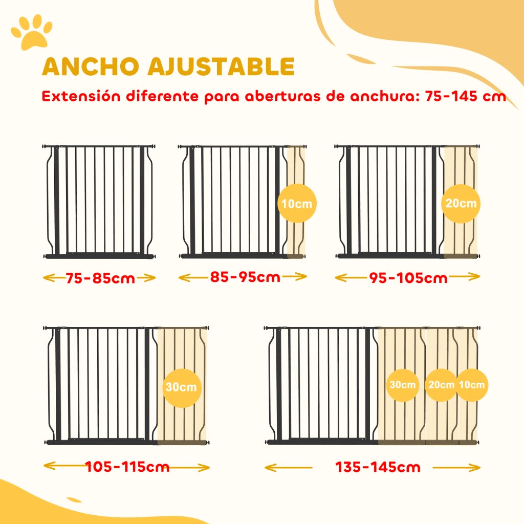 Barriera per Animali con 3 Estensioni Montaggio a Pressione ¨C Zephmum ¨C Nero 75-145x76 cm