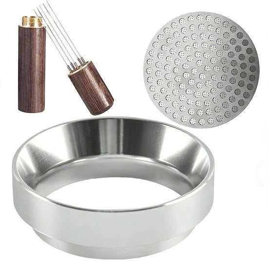 Doseeratore per caffè 58mm - con magnetismo - in lega di alluminio - doppia lastra di filtro - ago distributore - stoccaggio compatto - doseeratore per caffè