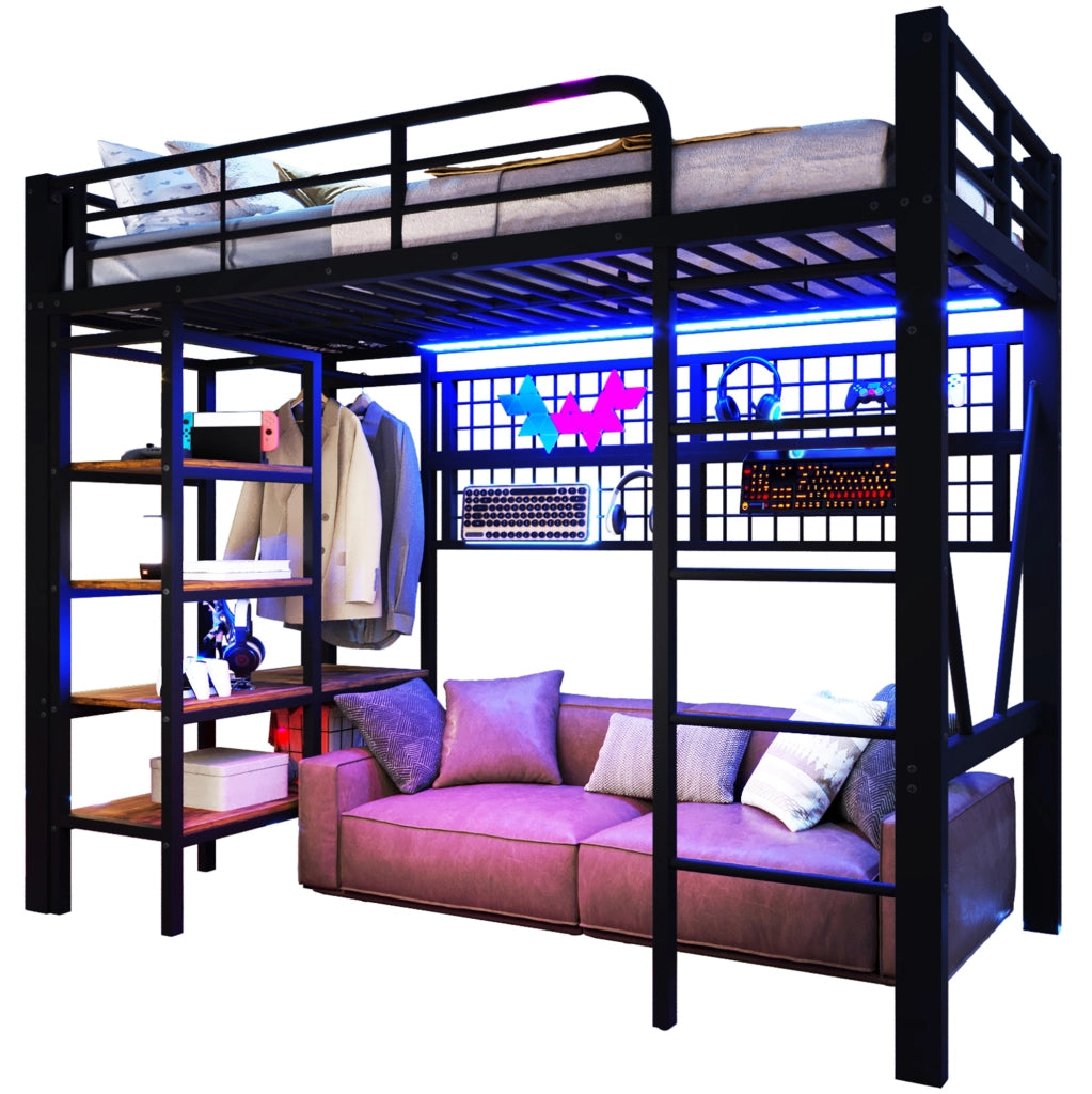 Letto a soppalco 90x200 cm con LED e vano portaoggetti